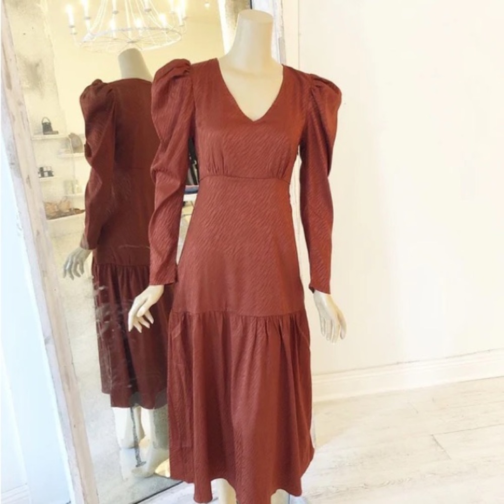 Anna Cate Rust Dress with Puff Sleeves